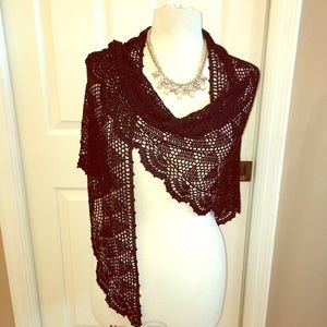 Talbots Black Crochet Lace Wrap Scarf